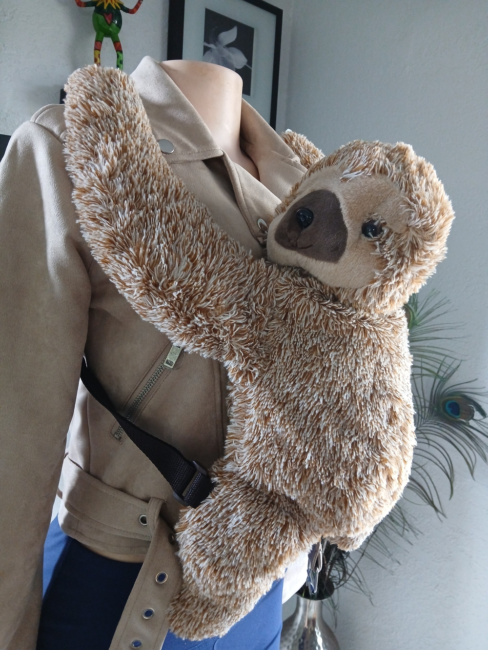Tan Plush Sloth Kids Carrying Backpack - Cozy Hands-Free Buddy